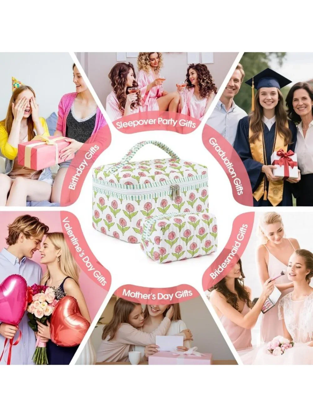 Floral Boho Makeup Bag Set - 2Pcs Large Capacity Cosmetic Organizer for Travel